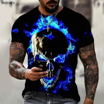 Majica sa temom lubanje 3D Men ' s po cijeloj površini High street, serija horor, majice s cool momak, Ljetna moda muška majica veličine