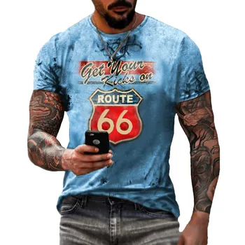 Europska i američka Nova majica Route 66 sa po cijeloj površini kratkih rukava 2021 Ljetna moda muška kolekcija brzo sušenje slobodnih muškaraca