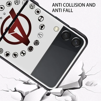 Trendi Novi mobilni šok-dokaz Tvrdi Torbica s Logotipom Marvel Avengers za Samsung Galaxy Z Flip 3 5 g Crna Torbica za telefon Fundas