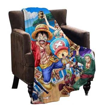 CLOOCL Punomasno фланелевое deka Luffy s po cijeloj površini japanske Anime Плюшевое deka za odrasle Kućni ured Kauč za putovanja Toplo svakodnevne studentske deke