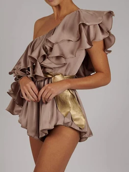 Seksi ženski kombinezon na jedno rame Modni haljina Ljeta, elegantno donje večernjim maksi haljinu s prorezom i ukrašen Plus size