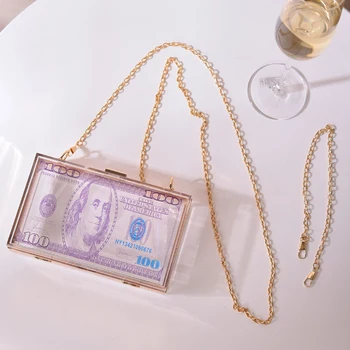 Torba za novac Novčanik s dolar uzorkom Akril dizajnersku torbu preko ramena za žene Male prozirne vrećice Prozirne Клатч za večer