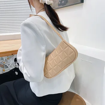 Ženska torba Trend 2021 Тисненая geometrijski umjetna koža u kavez s uzorkom pazuha Torba na rame Dama jednobojnu Male torbe Novčanik