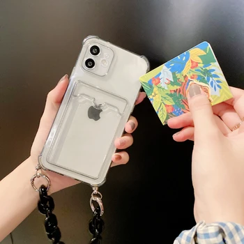 Novčanik za Memorijske kartice Navlake za slušalice za iPhone 11 12 Pro Max Narukvica Lanac za Ruke Prozirna Silikonska Navlaka za apple iPhone X Xs Xr 7 8 Plus