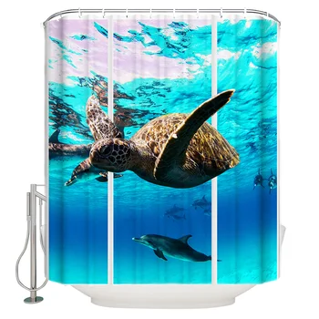 Kućni Zavjese za tuširanje 3D Kornjača Delfin Ocean Luksuzni Zavjese za kupaonicu Vodootporna Tkanina, Zavjese za tuš u kupaonici