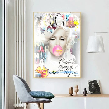 Moda Marilyn Monroe Smije Se Ispuhati Balon Mjehurića Umjetnost Platnu Slikarstvo Fancy Grafike Zidno Slikarstvo Moderni Dnevni Boravak Home Dekor Poster