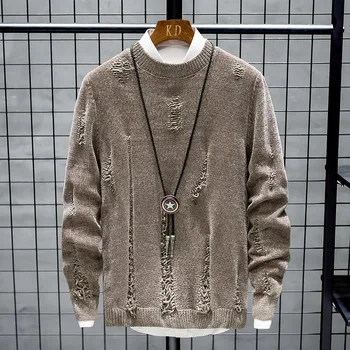 Pulover Хоучжоу Pletene džemper Crne veste Čupav džemper sa rupama Čupav džemper Kaki Korejski ulica odjeća Hip-hop Harajuku