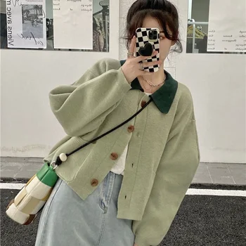 Cardigans Ženske pletene džepovima sa panelima s odbačenost ovratnik Veste u korejskom stilu Svakodnevne univerzalni ženski Nježan ugodan popularni