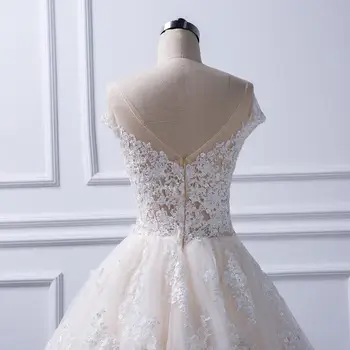 Luksuzno čipkan loptu haljina Svadben haljina 2022 s transparentnim Vrat vjenčanicu Princeze s dugim repom vjenčanicu Vestido De Noiva
