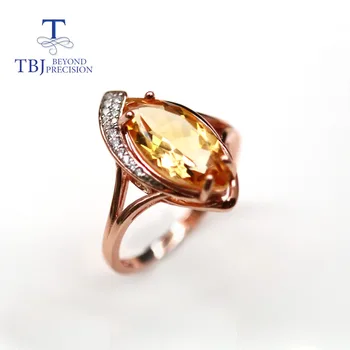 TBJ, prirodni 11-каратный brazilski citrin set nakita prsten, naušnice mq-8*16 mm pravi dragulj fin nakit modni dizajn za žene poklon