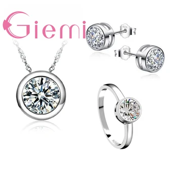 Klasične ženske Vjenčano prstenje od 925 sterling srebra, sjajna CZ, Smještaj za mladence ogrlica/Naušnice/prsten, Nakit kompleti za žene, djevojčice