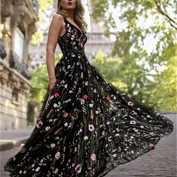 Vruće Boho Elegantne haljine Ženske seksi haljine bez rukava s otvorenim leđima s dubokim V-izrez s cvjetnim ispis Večernja haljina Maxi