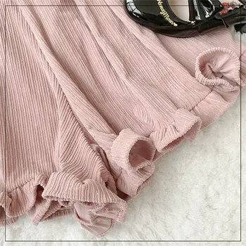 Japan je Slatka Modni samt klizači za žene Kawaii Ljetni kombinezon Vintage pink kombinezon sa volanima Zimske kratke hlače u stilu Лолиты