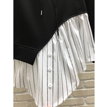 Asimetrične veste s kapuljačom Vrhovima 2020 Jesenski Ženski moda i Starinski minimalistički pulover dugih rukava u Patchwork stilu