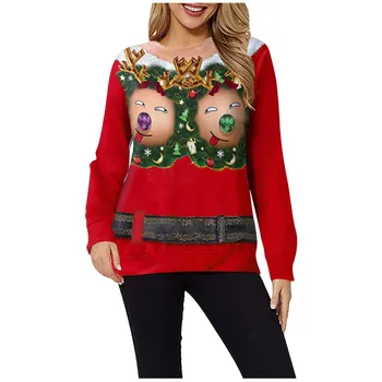 Ženska zimska moda Toplo print Majica sa dugim rukavima Svakodnevni bluza Pulover Grinch smiješno casual slobodan džemper vrhovima