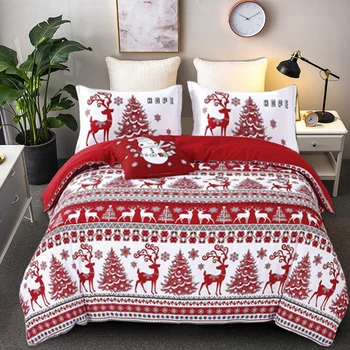 Crvena Božićni Deka Kit Božićno Drvce Jednokrevetna Dvokrevetna Queen Size posteljina s sobovi Blage Zime za Odrasle, Djeca Dar za dječake