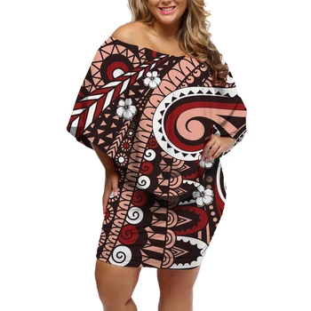 2022 Novo donje haljina polinezijski tradicionalnih plemena s po cijeloj površini Франжипани Plus Veličina, gola ramena, rukavi šišmiš, Haljine na stražnjici