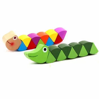 Tople drvene gusjenica krokodila igračke za malu djecu u razvoju boji obrazovne darove WJ475