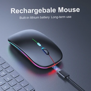 Bežični двухрежимная Bluetooth miš-kompatibilna RGB Punjiva Miš Tiha Miš Mause s led pozadinskim osvjetljenjem, Ergonomski Gaming Miš