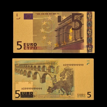 24-каратная Zlatna Novčanica Euro 5 Zlatna Folija Novčanica Dekor Stola/Ukras