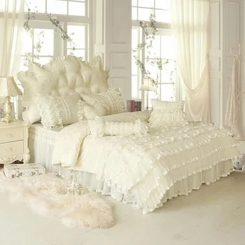 Za djevojčice u stilu princeze Čipke pink set posteljine Luksuzni komplet kreveta Twin Queen krevetom Pamučnim krevet suknja deka kit meke posteljine
