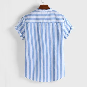 Vintage t-shirt s gumbima Za muškarce Top kratkih rukava od pamuka i lana Muška majica Prozračna Casual odjeće u traku Za muškarce Majice 2021
