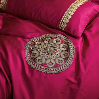 Luksuzna Vjenčanja Princeze Od egipatskog pamuka sa izvezenim Set posteljine s кружевным rubu Dvostruko Deka Komplet Suknja za posteljinu Jastučnice