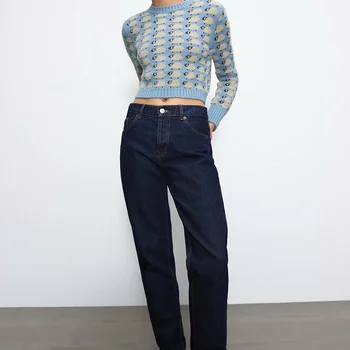 MXTIN 2021 Ženska moda s rebrasti završiti Жаккардовый pletene džemper i Starinski O-izrez u obliku dugih rukava Ženski puloveri Šik vrhovima