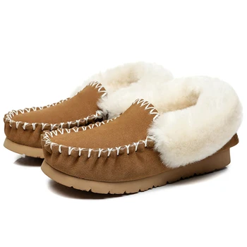 Mokasinke TA Popo prirodna kožuh Vodootporne ženske cipele na ravnim potplatima udoban, moderno đonovi ženska zimska topla мокасина