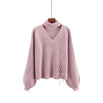 Ženski korejski džemper, pulover Y2k Odjeća Čista Boja Dres Водолазка s V-izrez i dugim rukavima Majice Jesen odjeća za žene