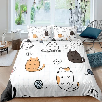 Set posteljina s po cijeloj površini crtani Slatka Mačića Domaće mačke Deka za djevojke Blizanac Puni Kralj Dvostruke Veličine Jastučnica Kućni posteljina